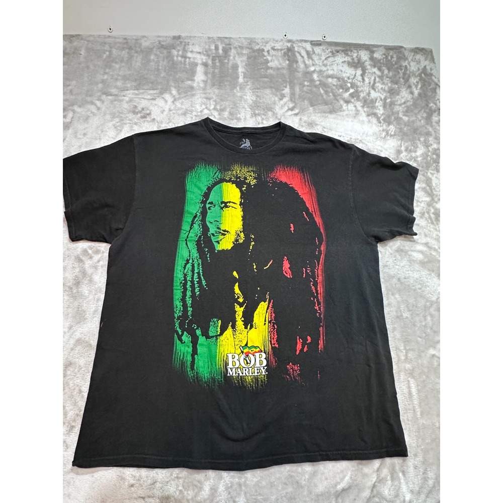 Zion Bob Marley T-Shirt Mens Size XL Black Rasta Graphic Print Reggae Band Flaws